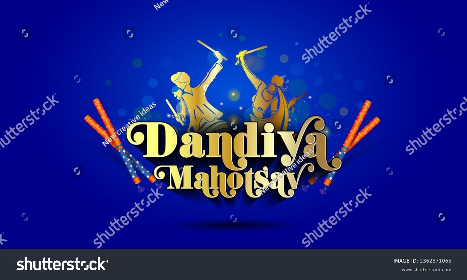 SVG of Indian festival Dandiya mahotsav or Navratri puja. 3D typography Dandiya Night mahotsav with Garba dance on blue background. svg