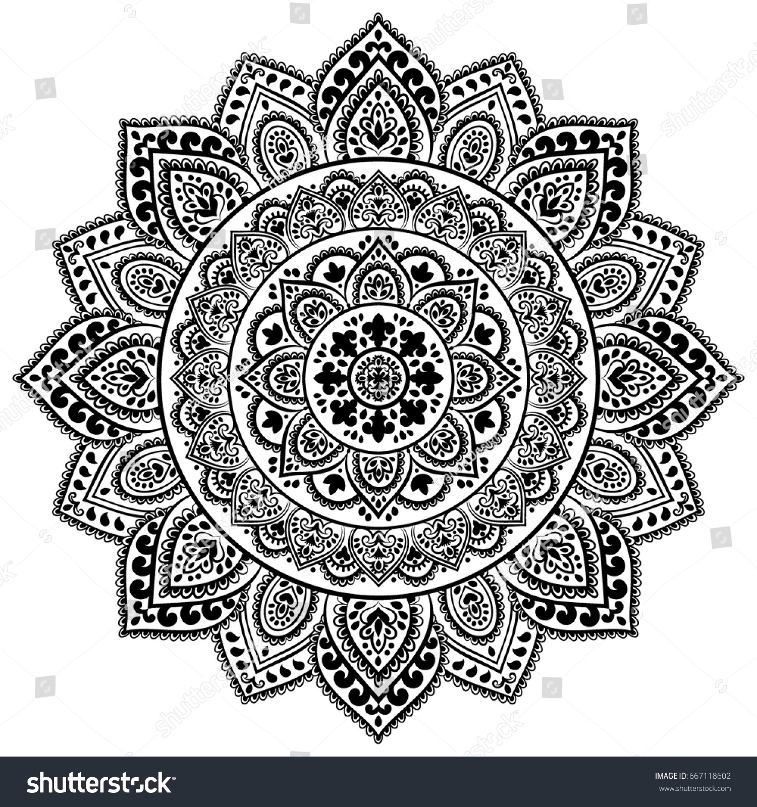 Indische Blumenmedaille Ethnische Mandala Ornament Vektorillustration Henna Stock Vektorgrafik Lizenzfrei