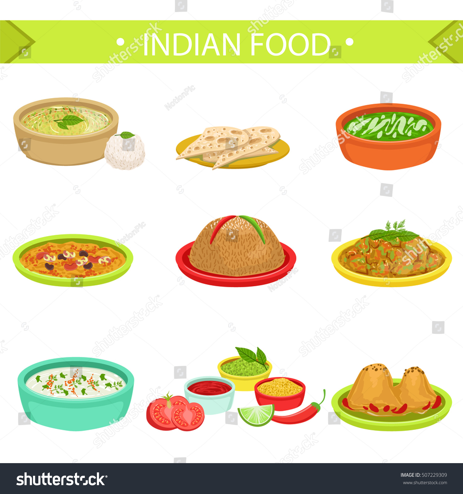 Indian Food Signature Dishes Illustration Set Stock Vector (Royalty ...