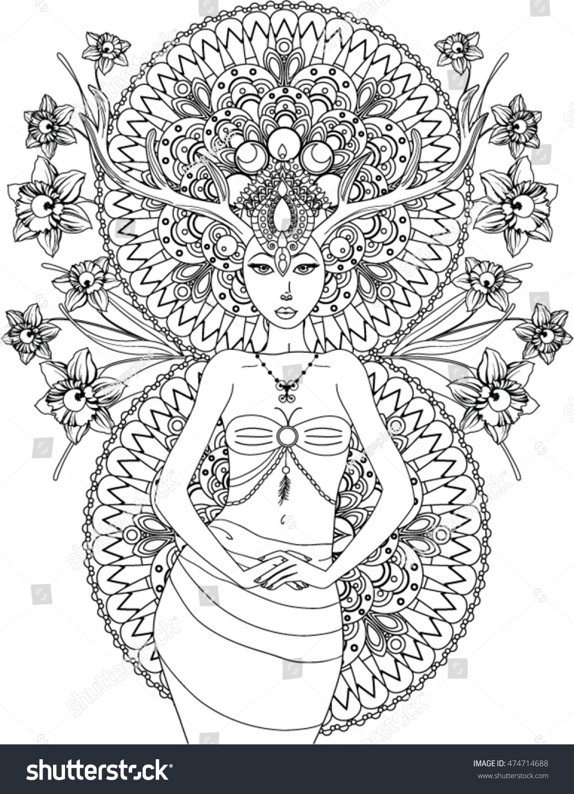 Indian Goddess coloring page for adult