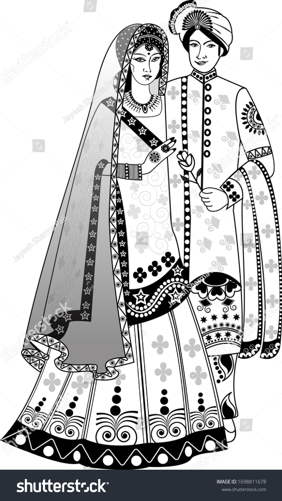 indian bride and groom drawing images - blueandorangeartwork