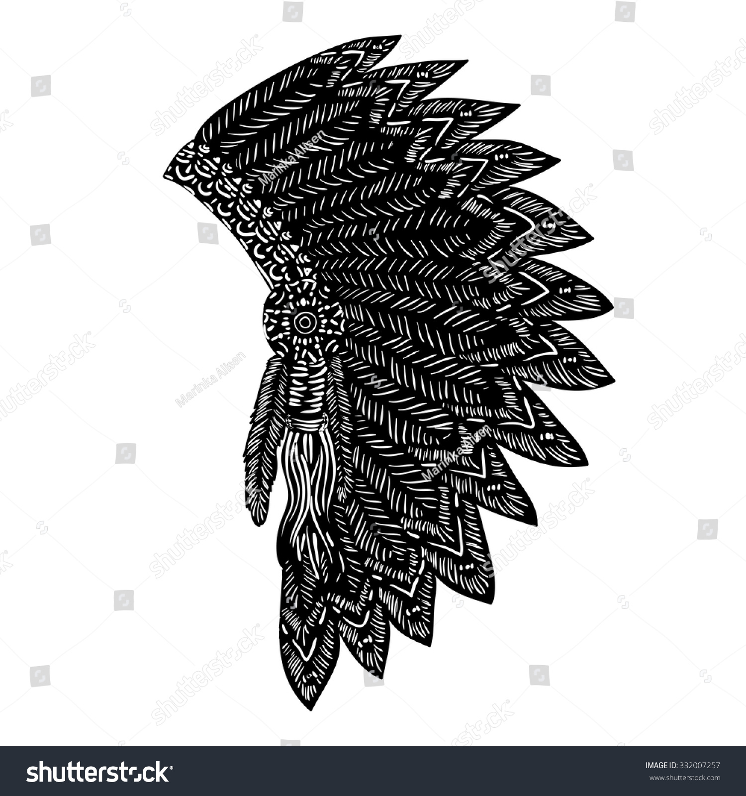 Indian Headdress Vector Isolated Hand Drawing Stock Vector 332007257 ...