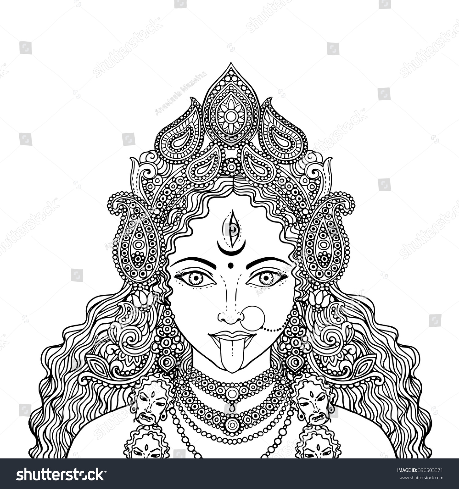 Indian Hindi Goddess Kali Vector Illustration Stock Vector 396503371 ...