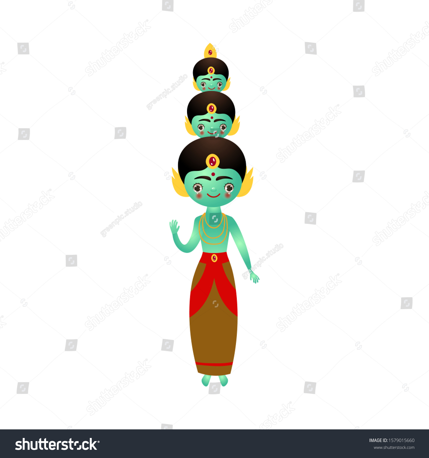 SVG of Indian hindu blue deity with three heads vector illustration svg