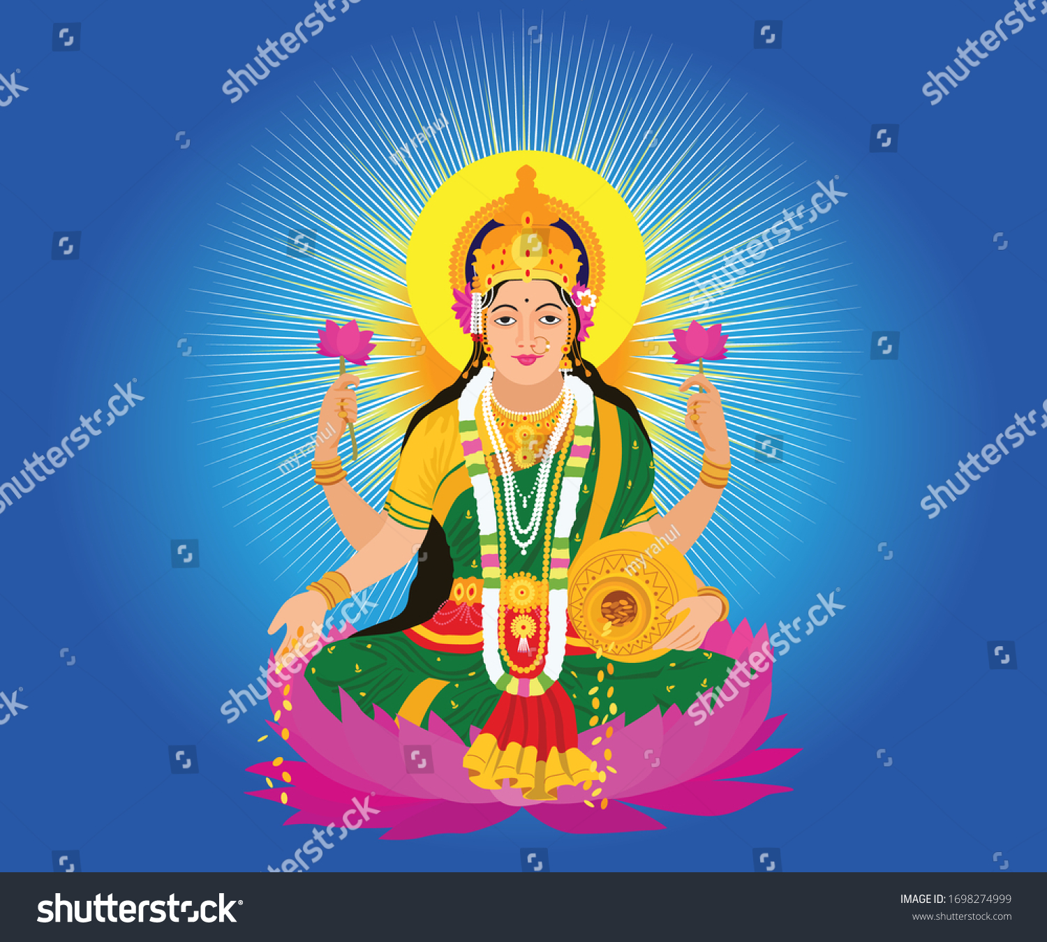 Indian Hindu Goddess Lakshmi Wealth Vector Stock Vector (Royalty Free ...