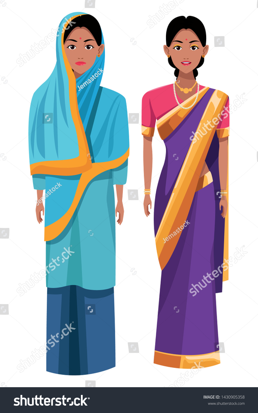 Indian Indian Women Wearing Traditional Hindu Stock Vector (Royalty ...