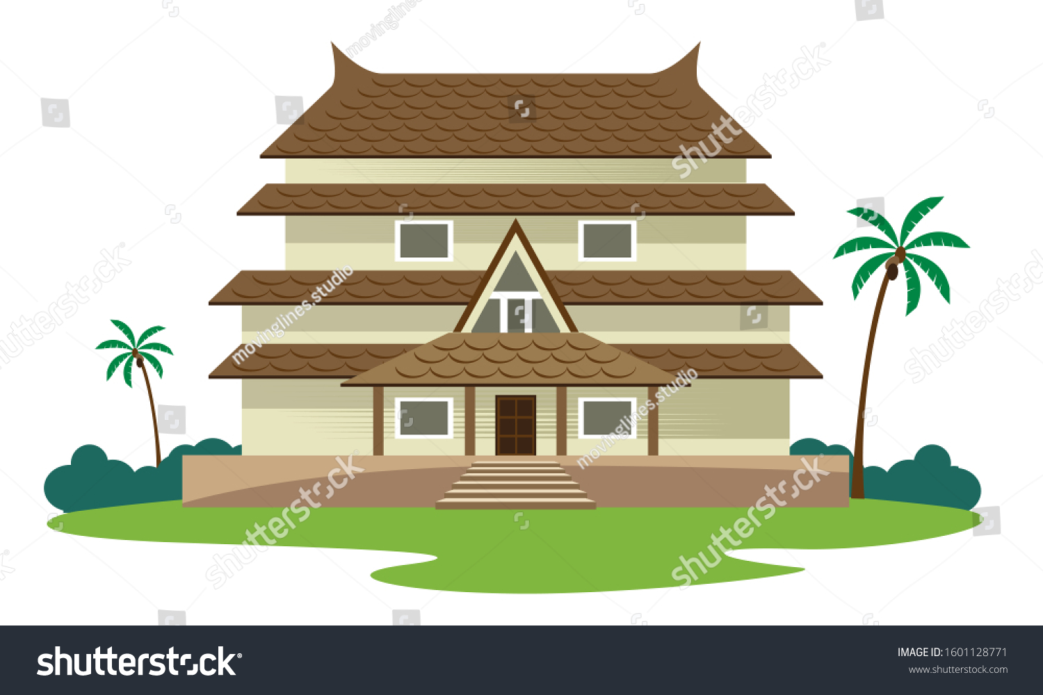 Indian Kerala Traditional House Vector Illustration Stock Vector   Stock Vector Indian Kerala Traditional House Vector Illustration 1601128771 