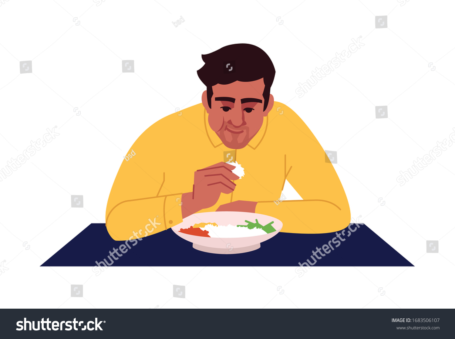 Indian Man Eating Rice Hands Semi Vetor Stock Livre De Direitos 1683506107 Shutterstock 2771