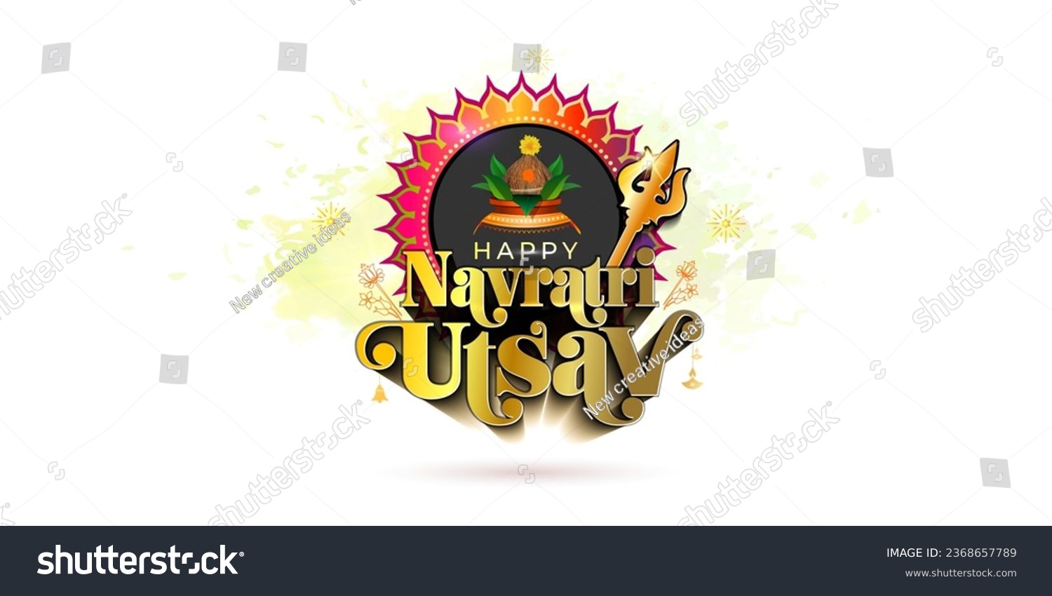 SVG of Indian Navratri Festival Kalash puja logotype Vector illustration. Kalash sthapna and Happy Navratri utsav 3d text on white background. svg