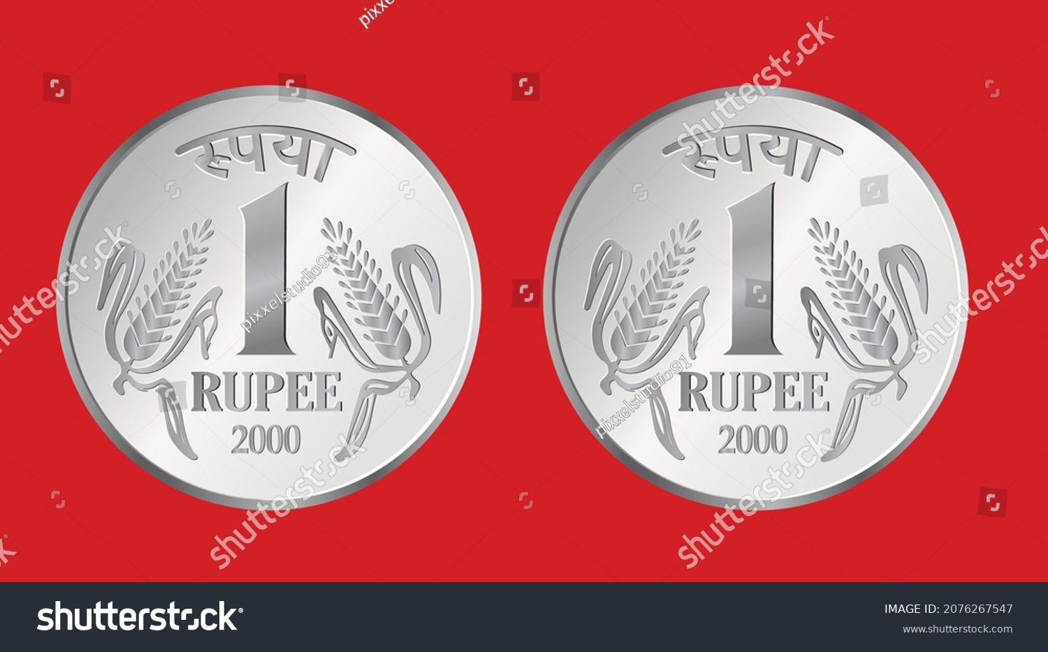 SVG of Indian one rupee coin. realistic vector icon isolated on red background svg