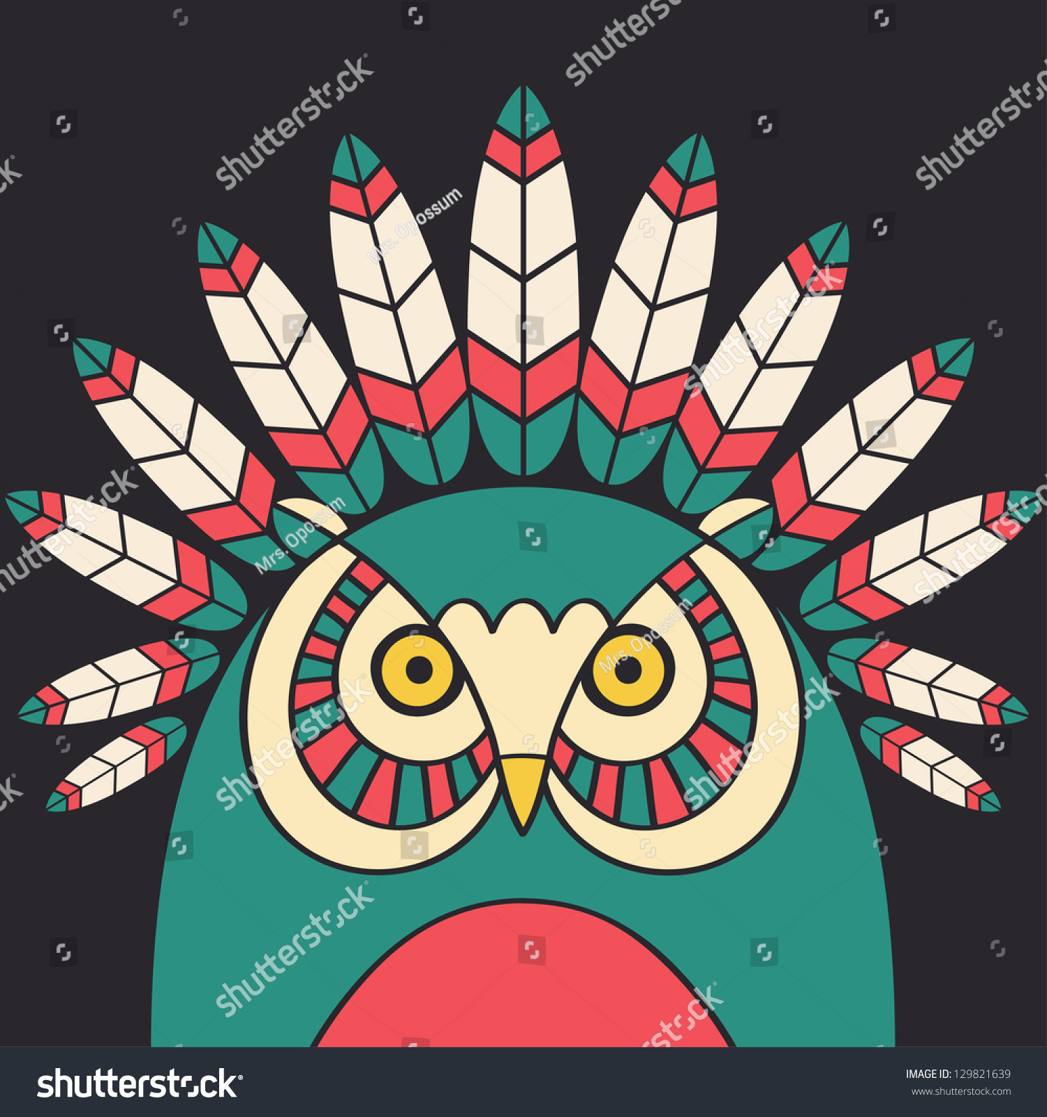 Indian Owl With Feathers Stock Vector Illustration 129821639 : Shutterstock