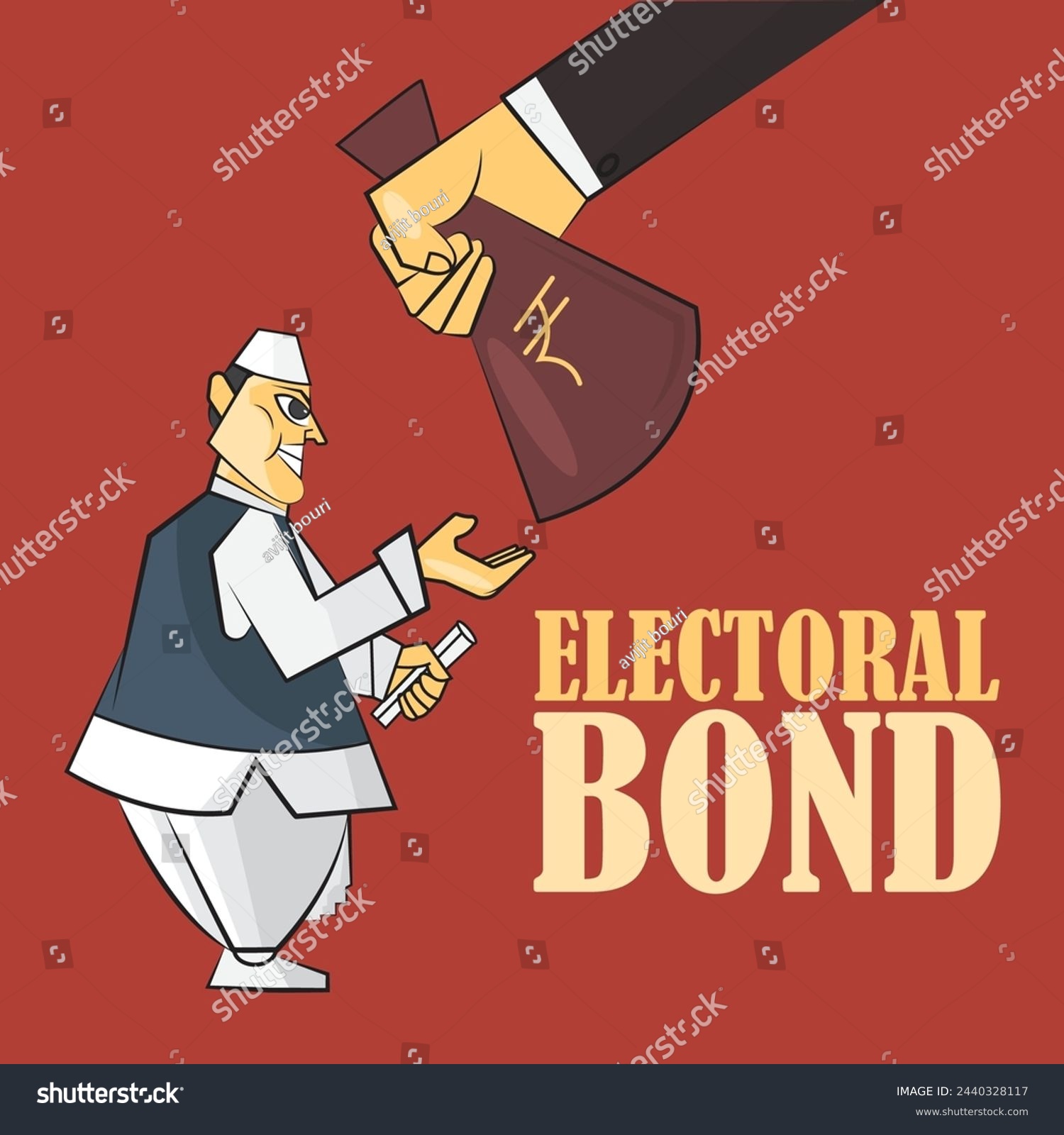 SVG of Indian politician with electoral bond imaginary vector character.  svg