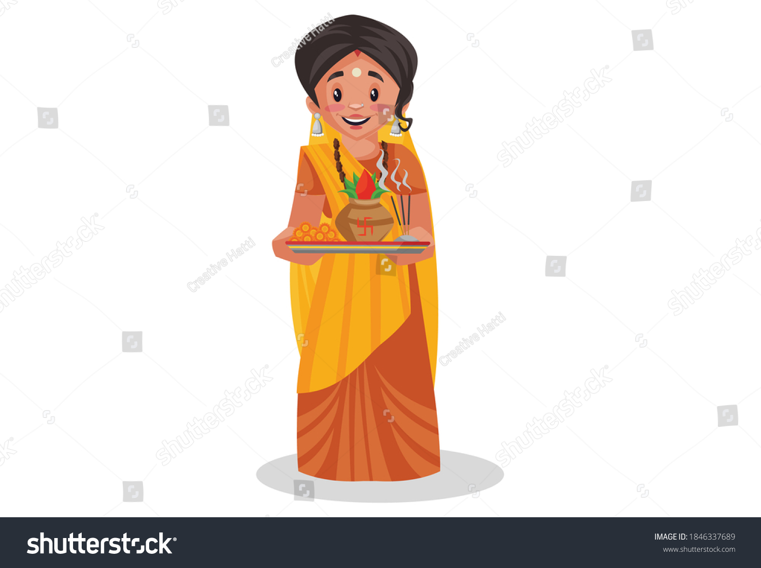 Indian Priestess Holding Worship Plate Hands Stock Vector (Royalty Free ...