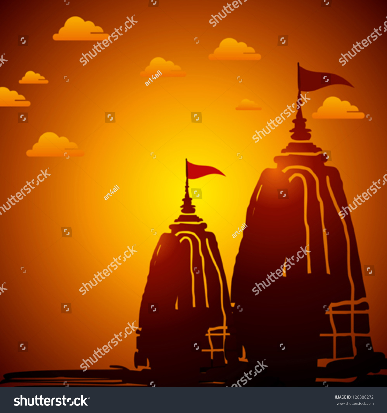 Indian Temple Architecture Sunset Stock Vector (Royalty Free) 128388272 ...