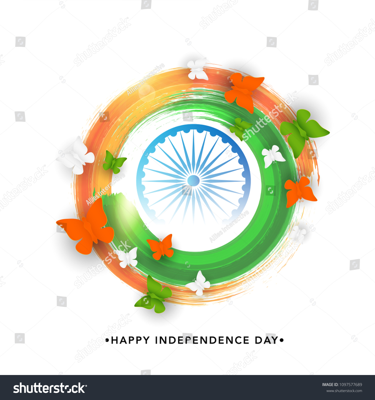 Indian Tricolours Butterflies Ashoka Wheel Indian Stock Vector (Royalty ...