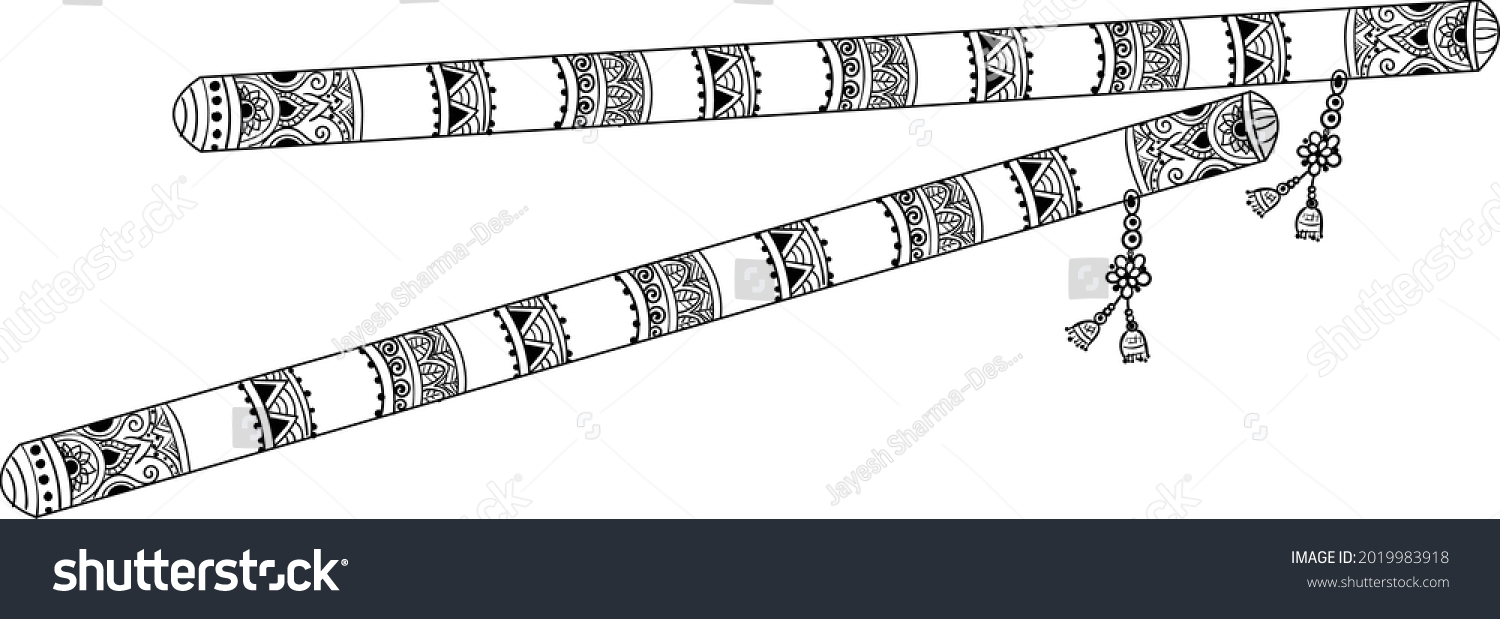 SVG of Indian wedding clip art of Dandiya sticks on a white background. Raas Garba or Dandiya Raas is the traditional folk dance from the state of Gujarat and Rajasthan in India. Black and white clip art. svg