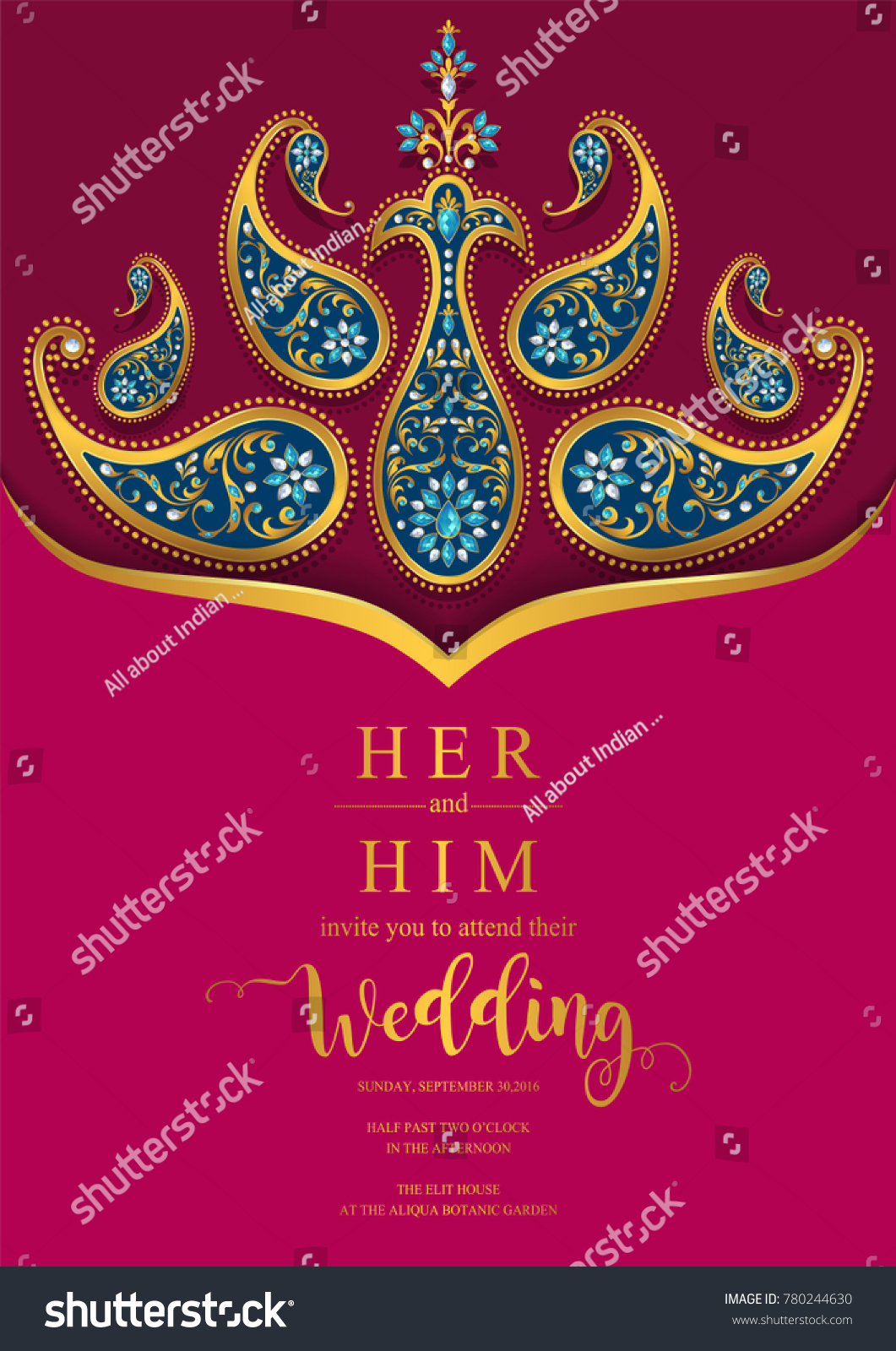 Indian Wedding Invitation Card Templates Gold Stock Vector (Royalty ...