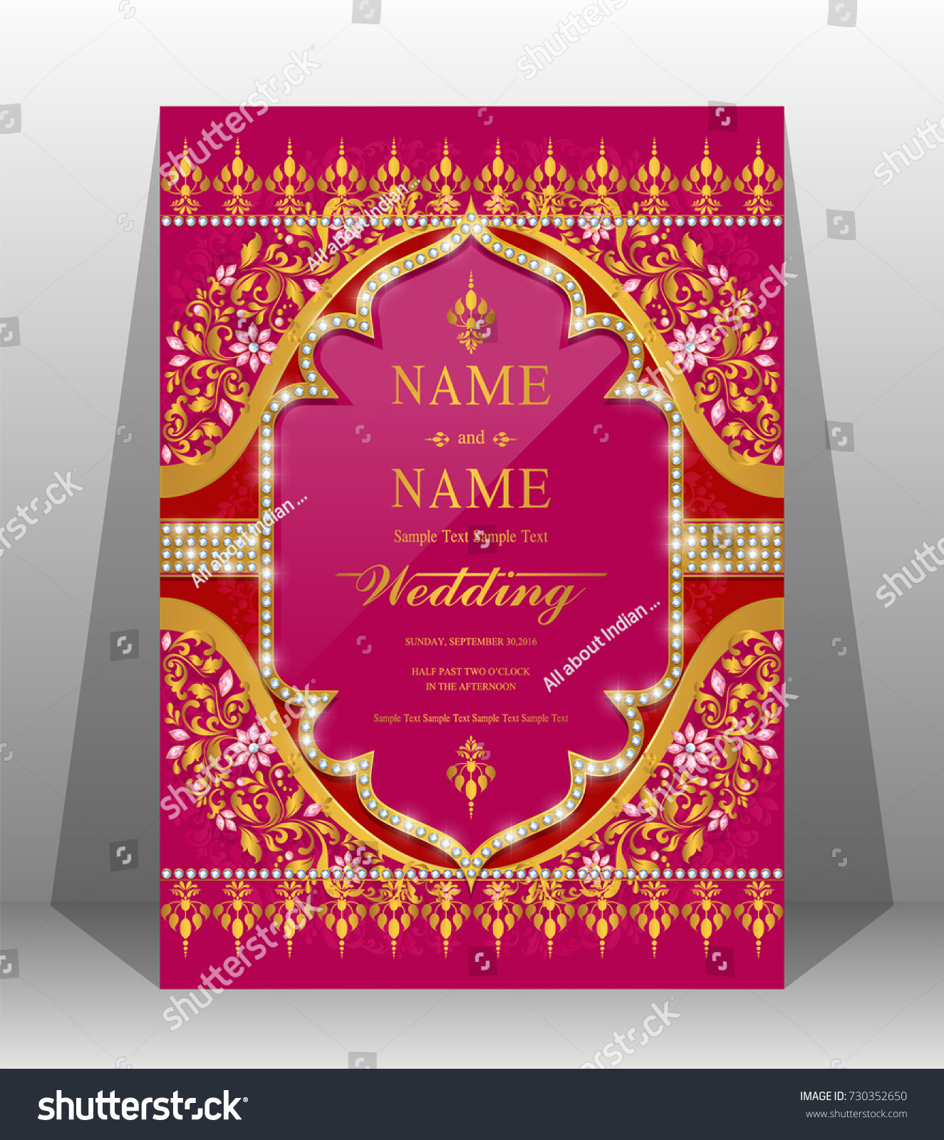 Indian Wedding Invitation Card Templates Gold Stock Vector (Royalty ...