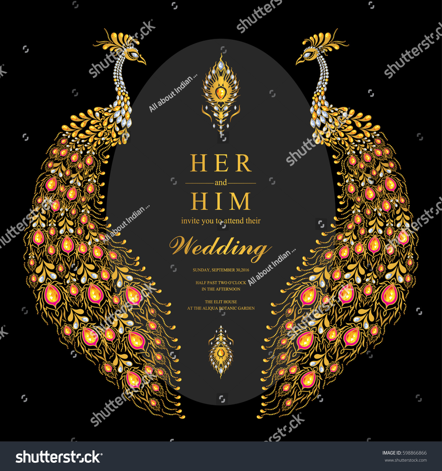 Indian Wedding Invitation Card Templates Gold Stock Vector (Royalty ...