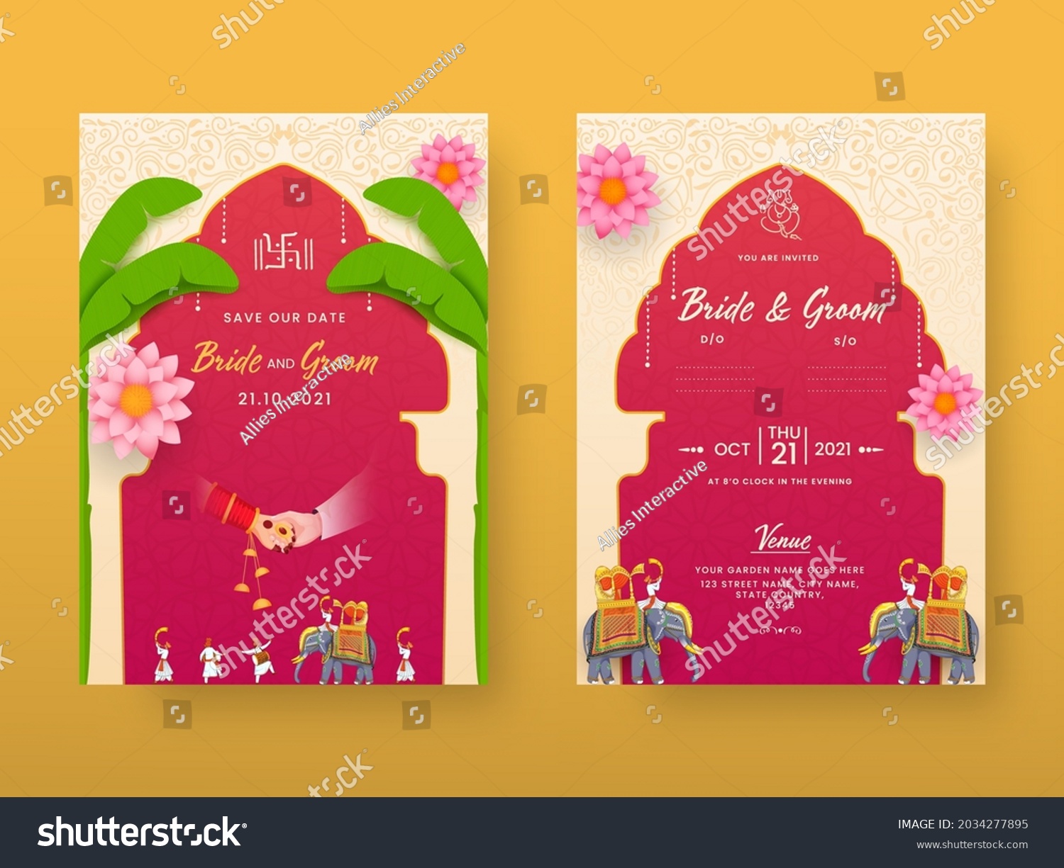 Indian Wedding Invitation Template Layout Front: เวกเตอร์สต็อก (ปลอดค่า