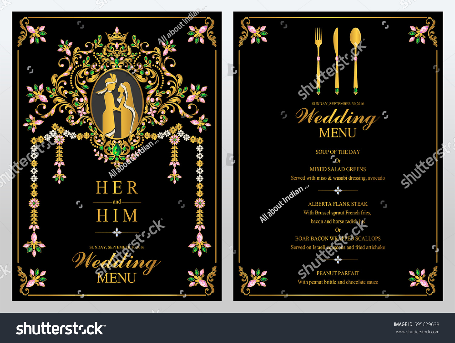 Indian Wedding Menu Card Templates Gold Stock Vector (Royalty Free