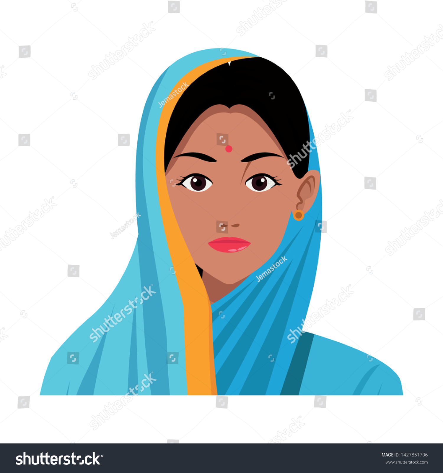 Indian Woman Face Hiyab Profile Picture Stock Vector (Royalty Free ...