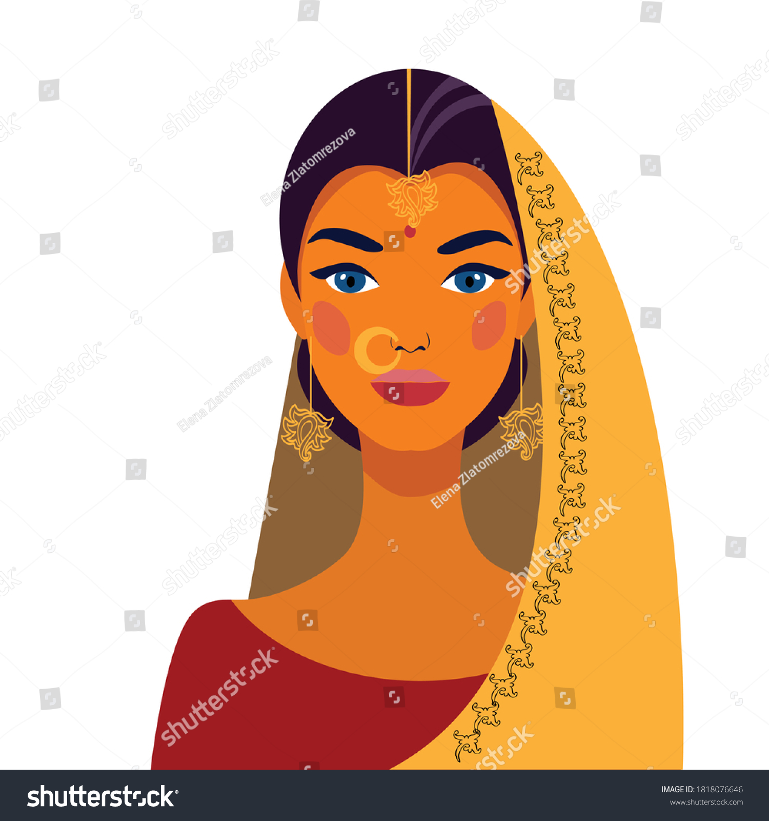 Indian Woman Traditional Dress Portrait Beautiful Stock Vector Royalty Free 1818076646 3911