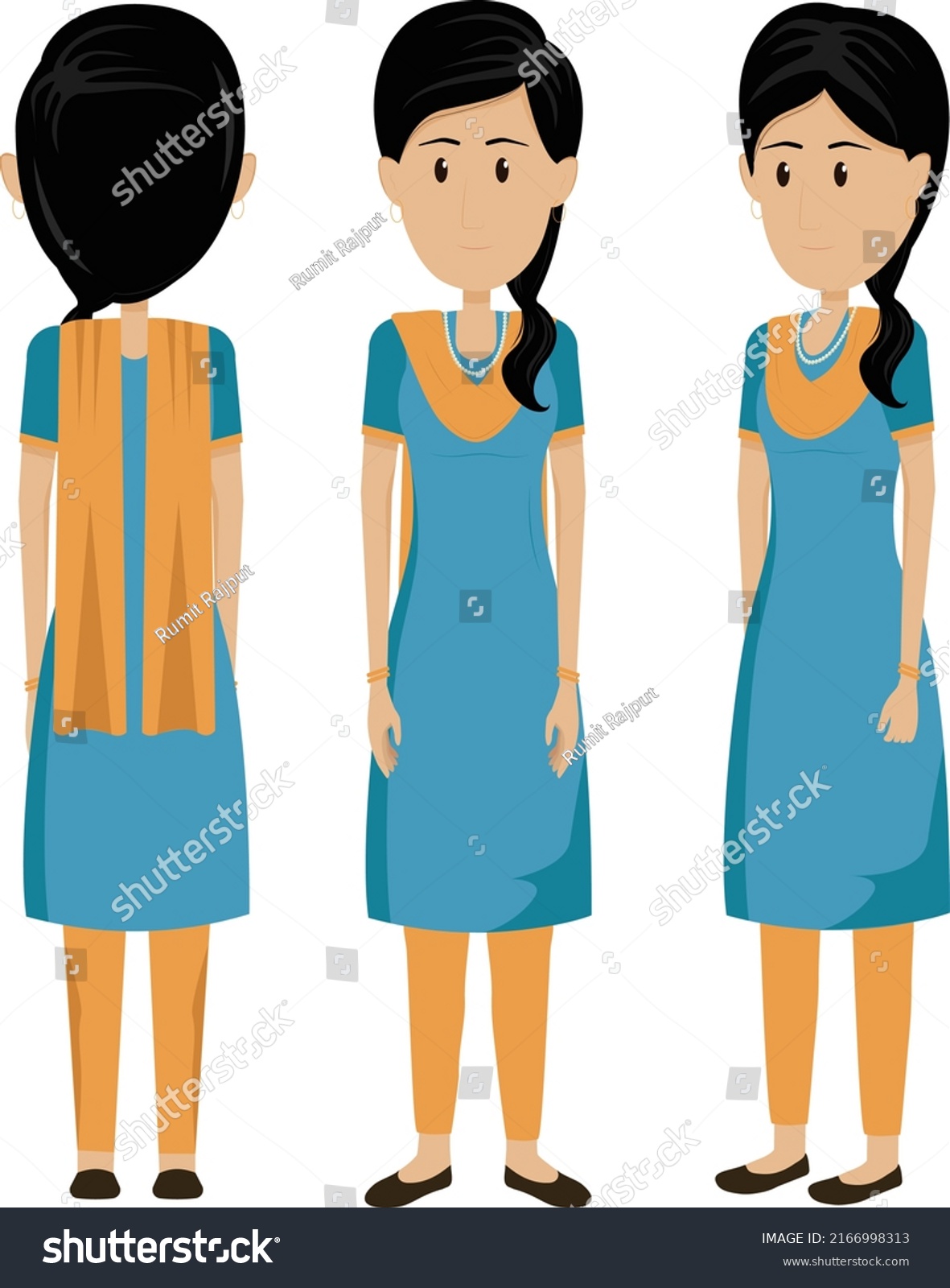 Indian Woman Indian Teacher Suit Stock Vector (Royalty Free) 2166998313 ...