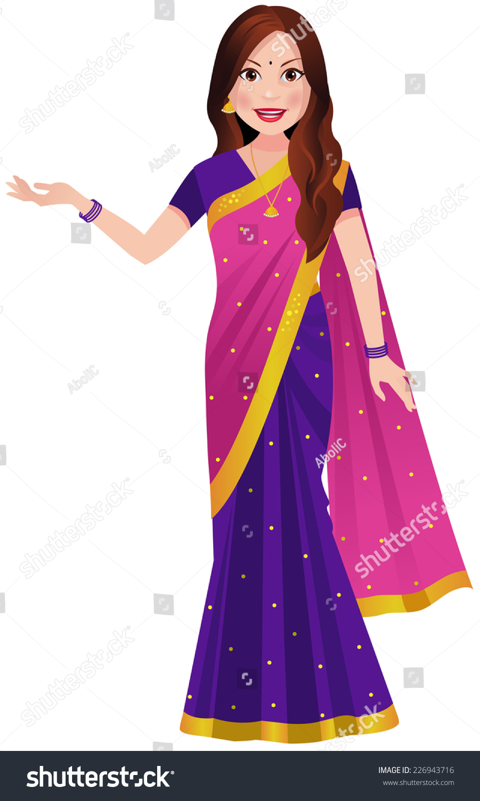 Indian Woman Standing In A Saree Stock Vector Illustration 226943716 ...