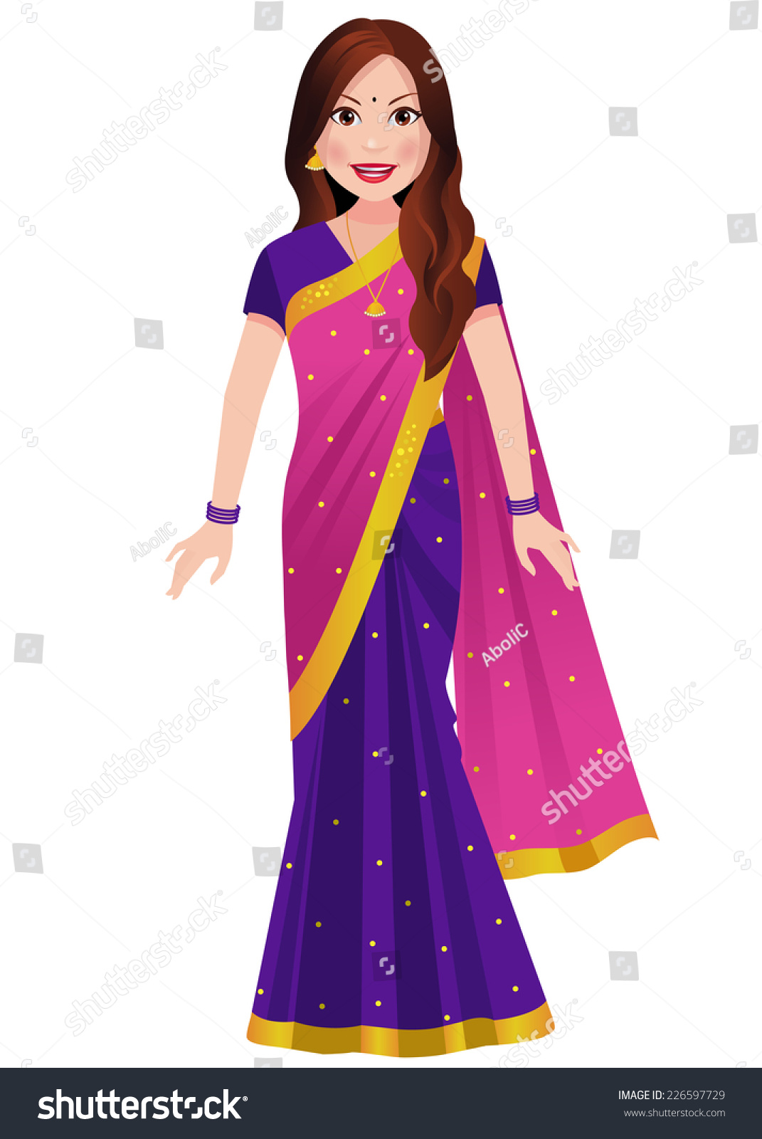 Indian Woman Standing Traditional Half Half Stock Vector 226597729 ...