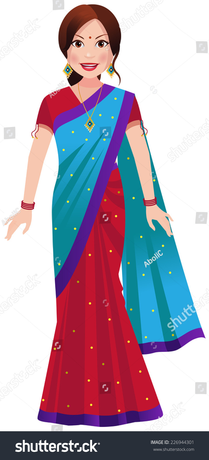 Indian Woman Standing Traditional Half Half Stock Vector 226944301 ...