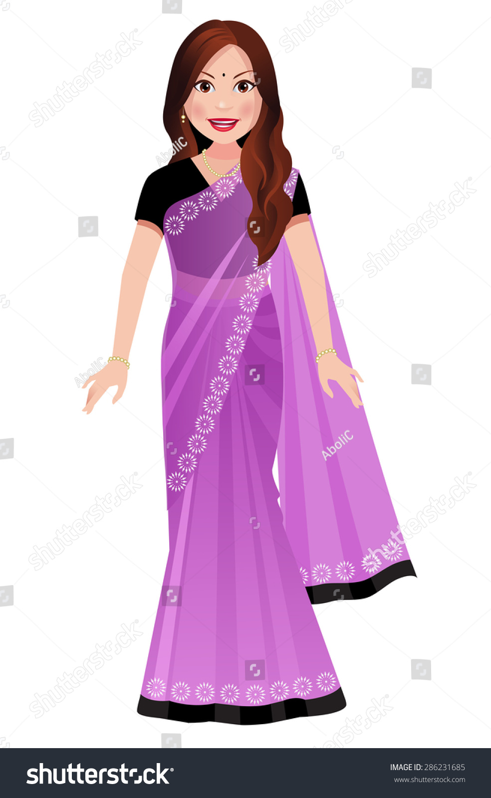 Indian Woman Standing Purple Saree Stock Vector 286231685 - Shutterstock