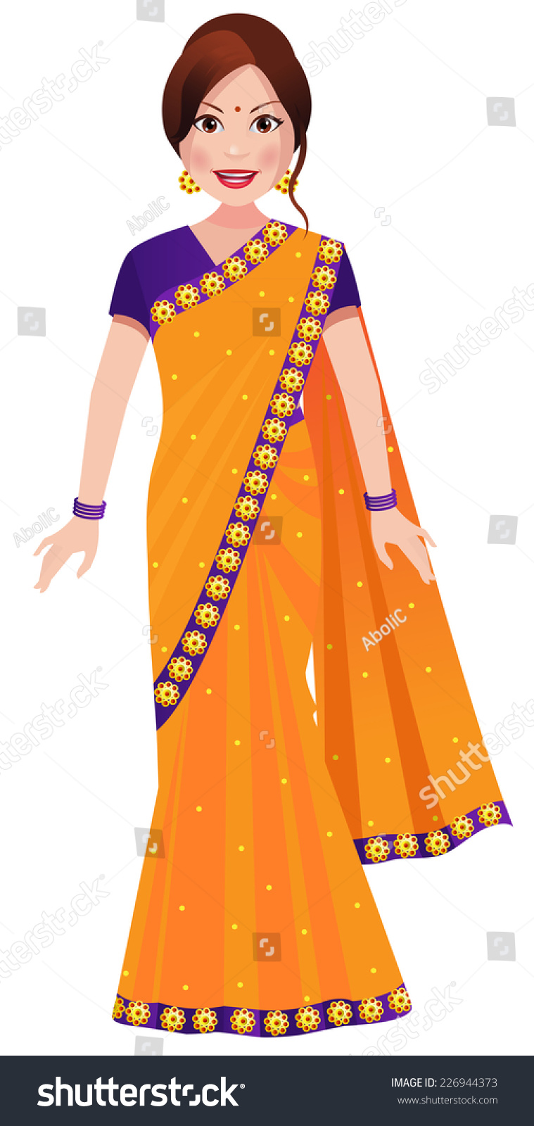 Indian Woman With A Hair Bun Standing In A Traditional Saree Stock ...