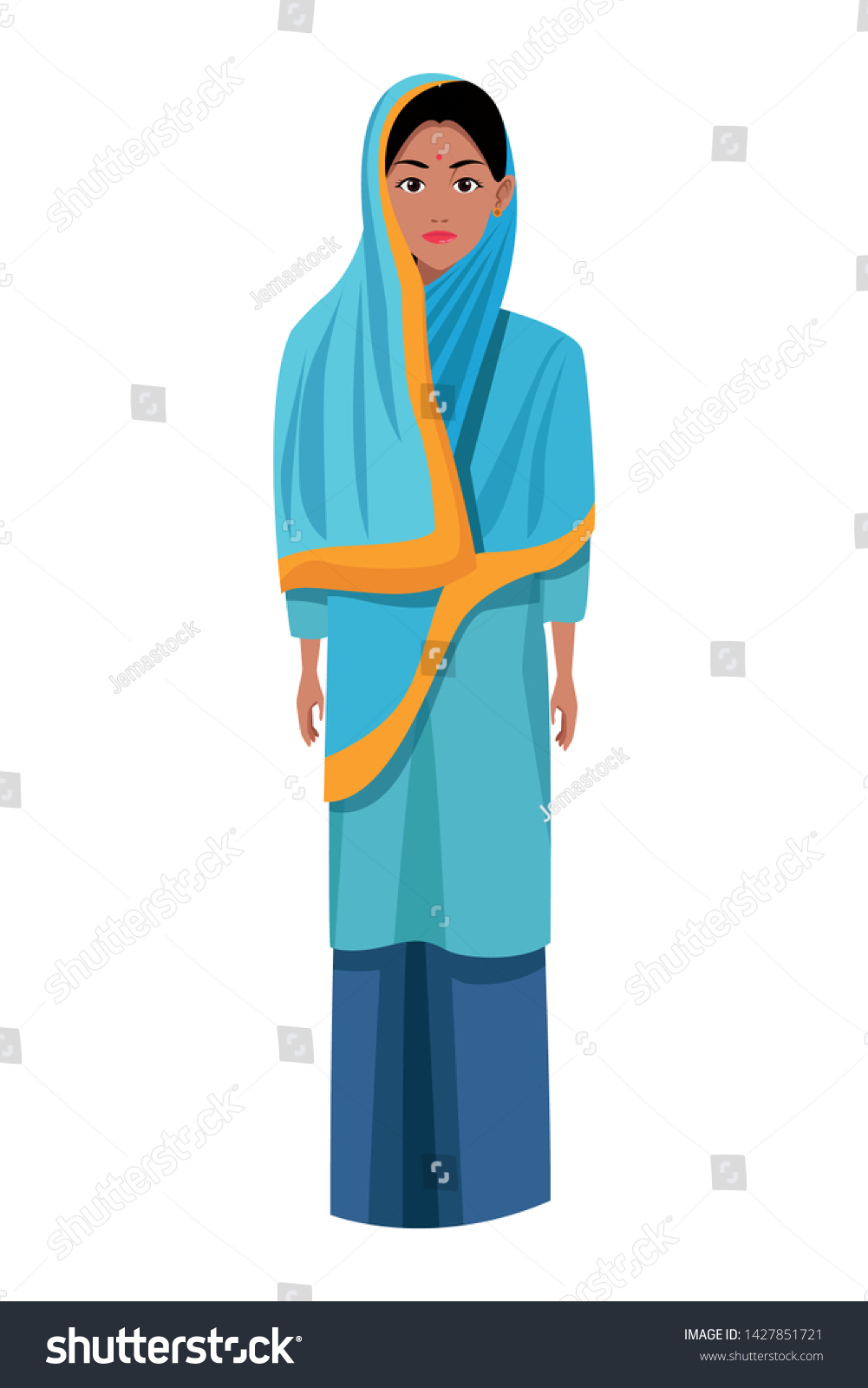 Indian Woman Hiyab Wearing Traditional Hindu Stock Vector (Royalty Free ...