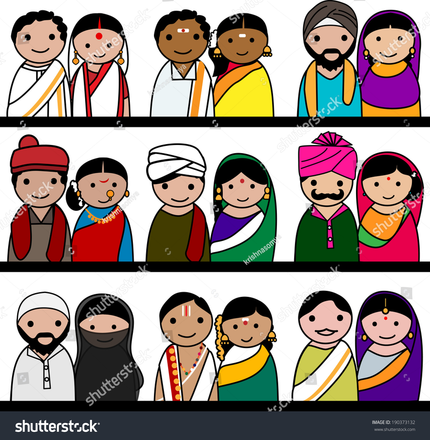 Indian Women Men Vector Avatar Illustration Stock Vector 