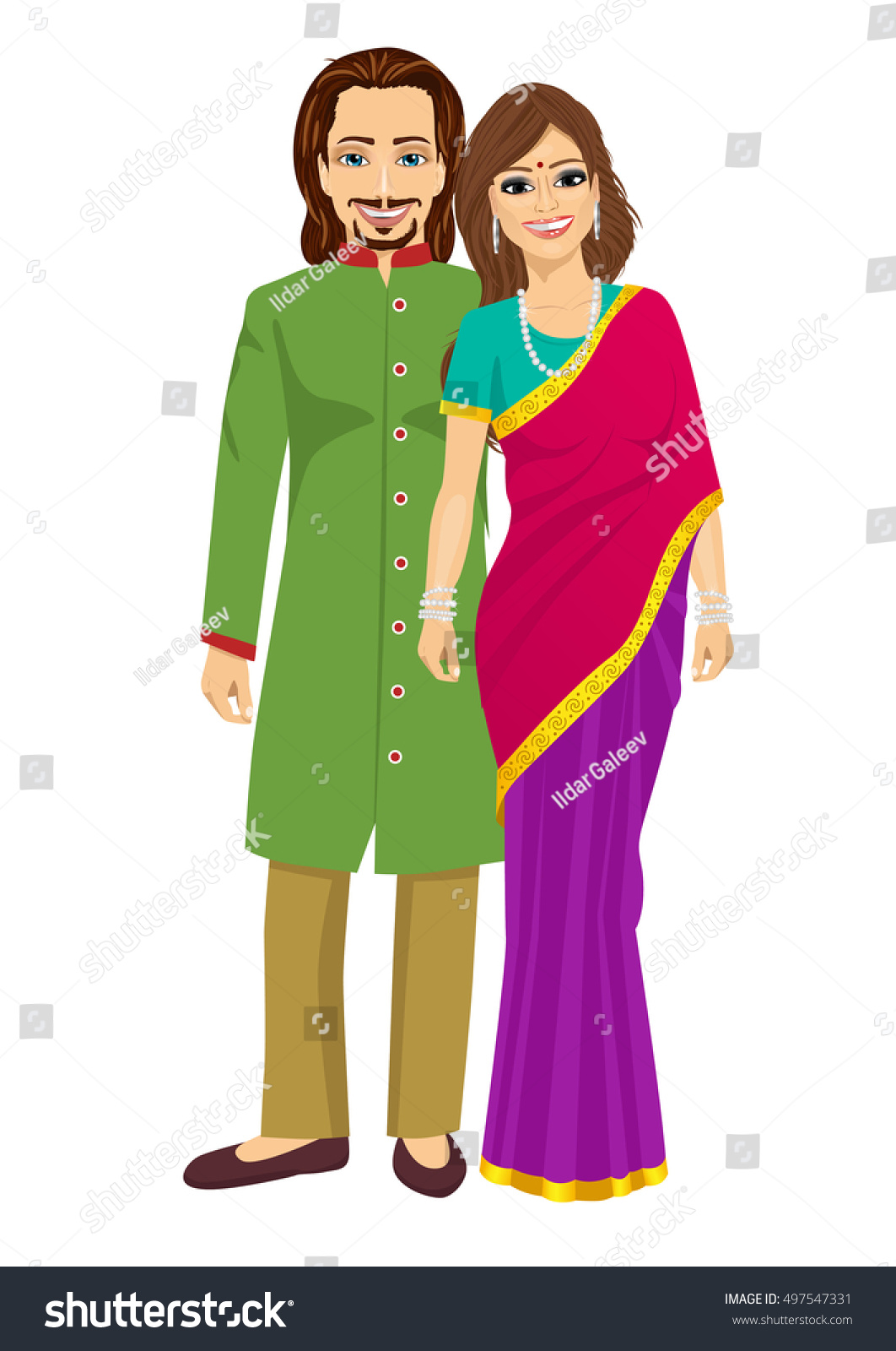 Indian Young Couple Traditional Clothing Standing Stock Vector (royalty 