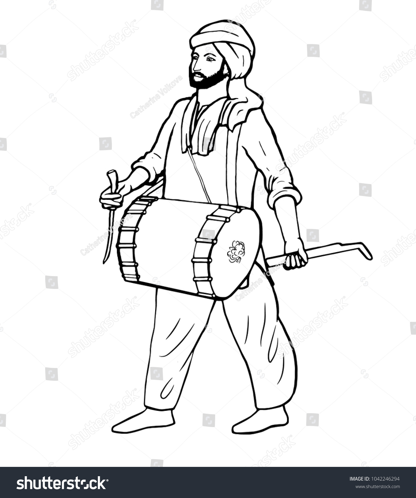 Indian Young Handsome Sikh Drummer Holding Stock Vector (Royalty Free ...