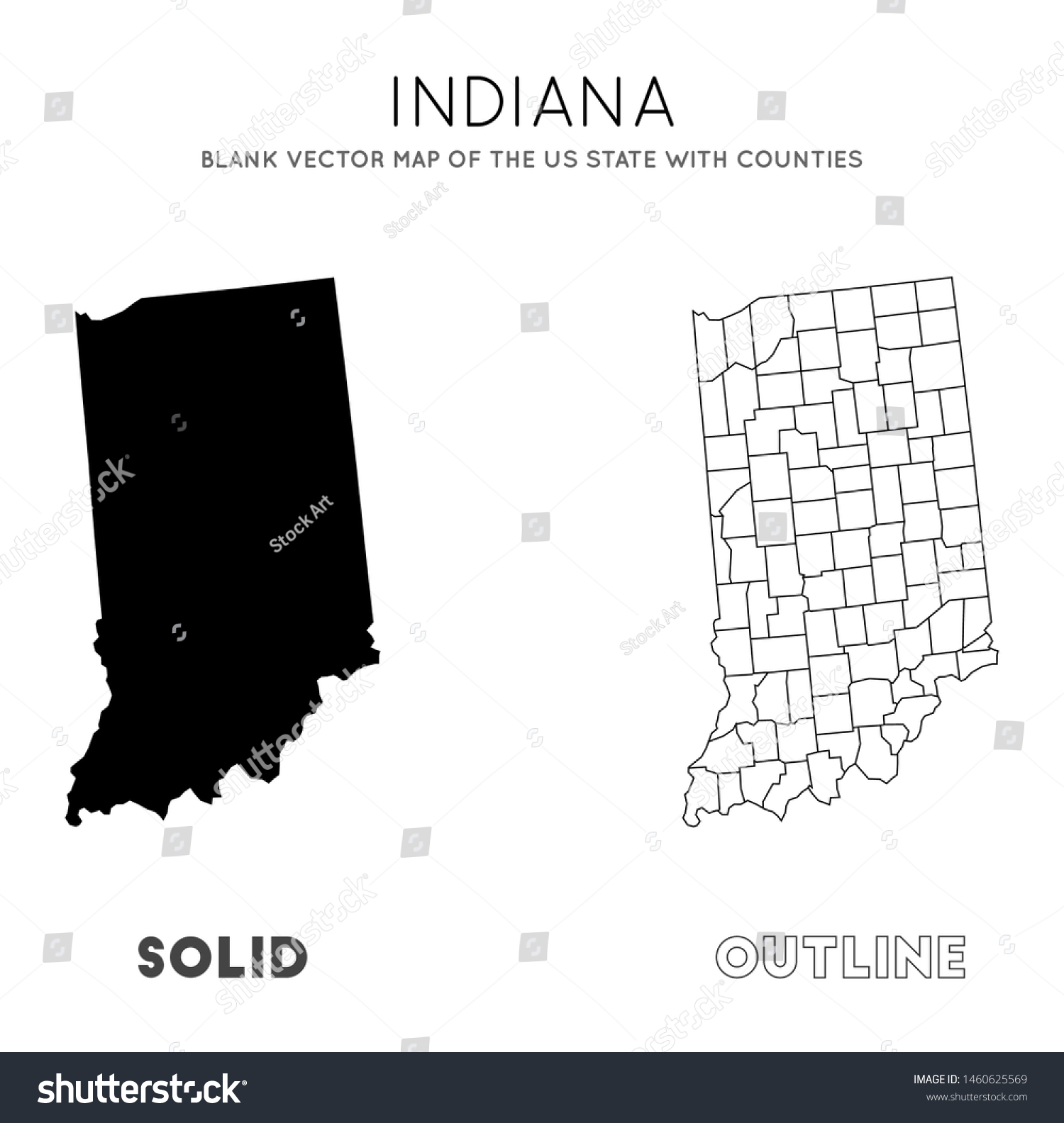 Indiana Map Blank Vector Map Us Stock Vector (Royalty Free) 1460625569 ...