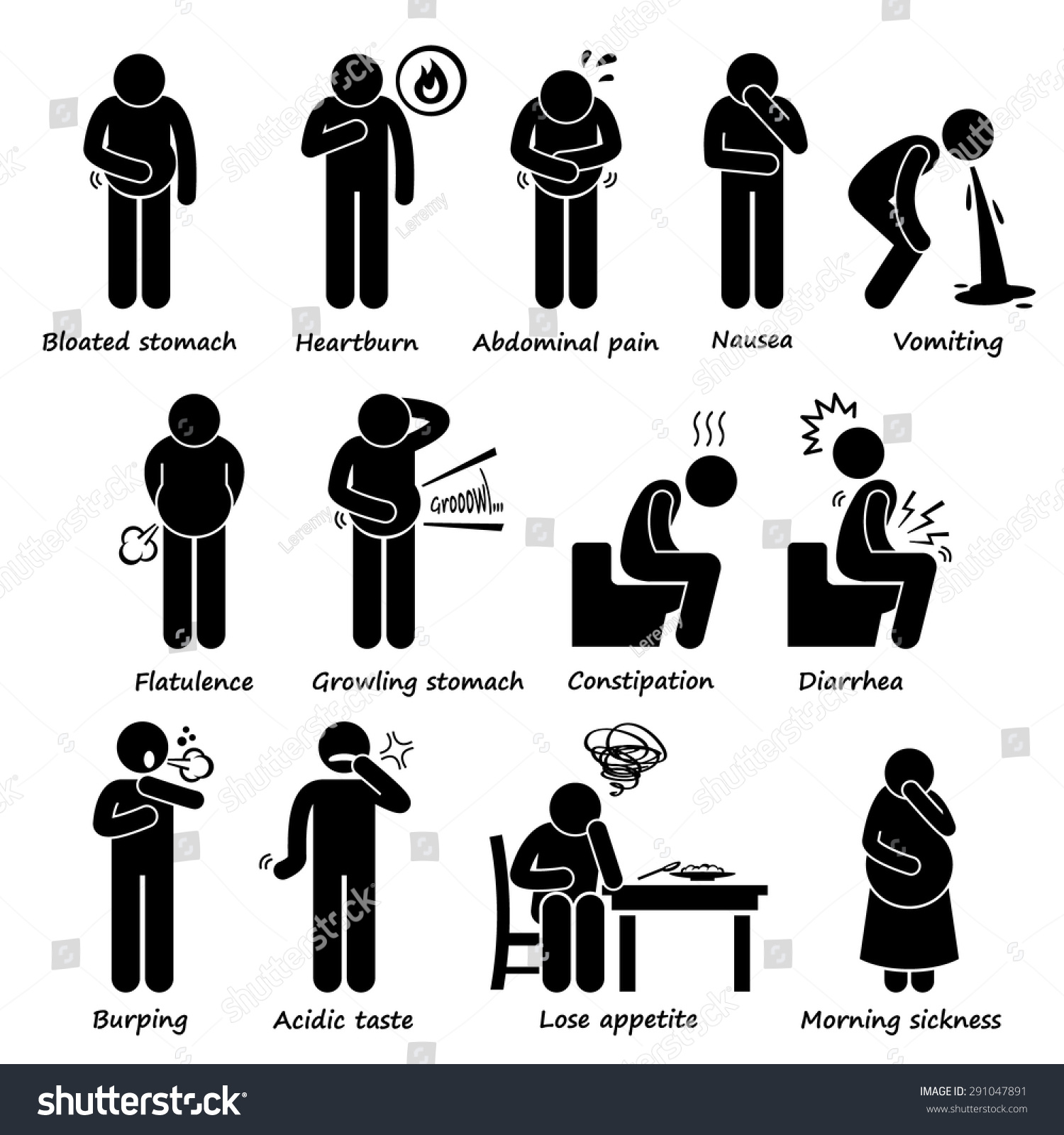 Indigestion Symptoms Problem Stick Figure Pictogram Stock ...