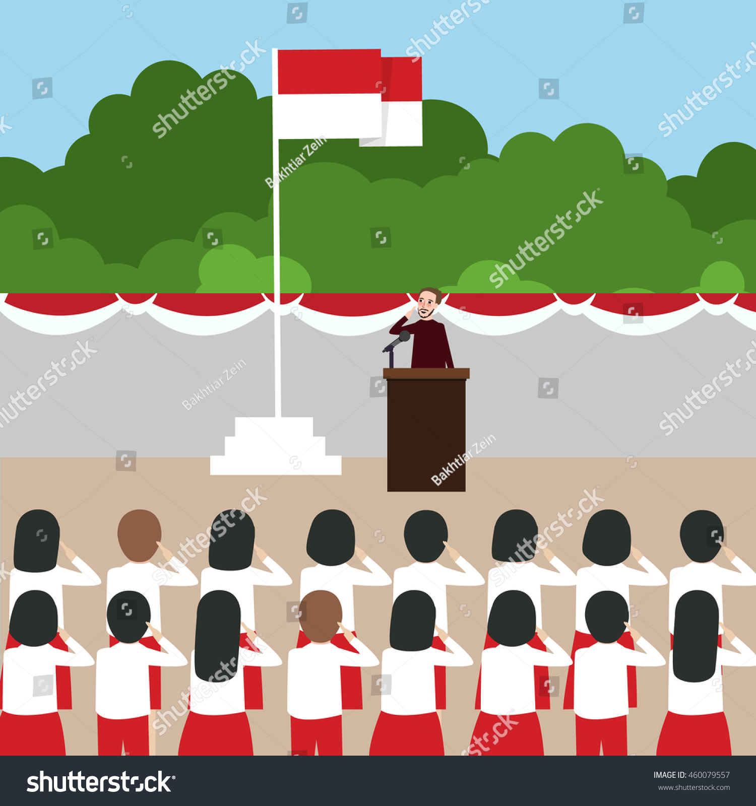 Indonesia Flag Ceremony School Kids During Stock Vector 