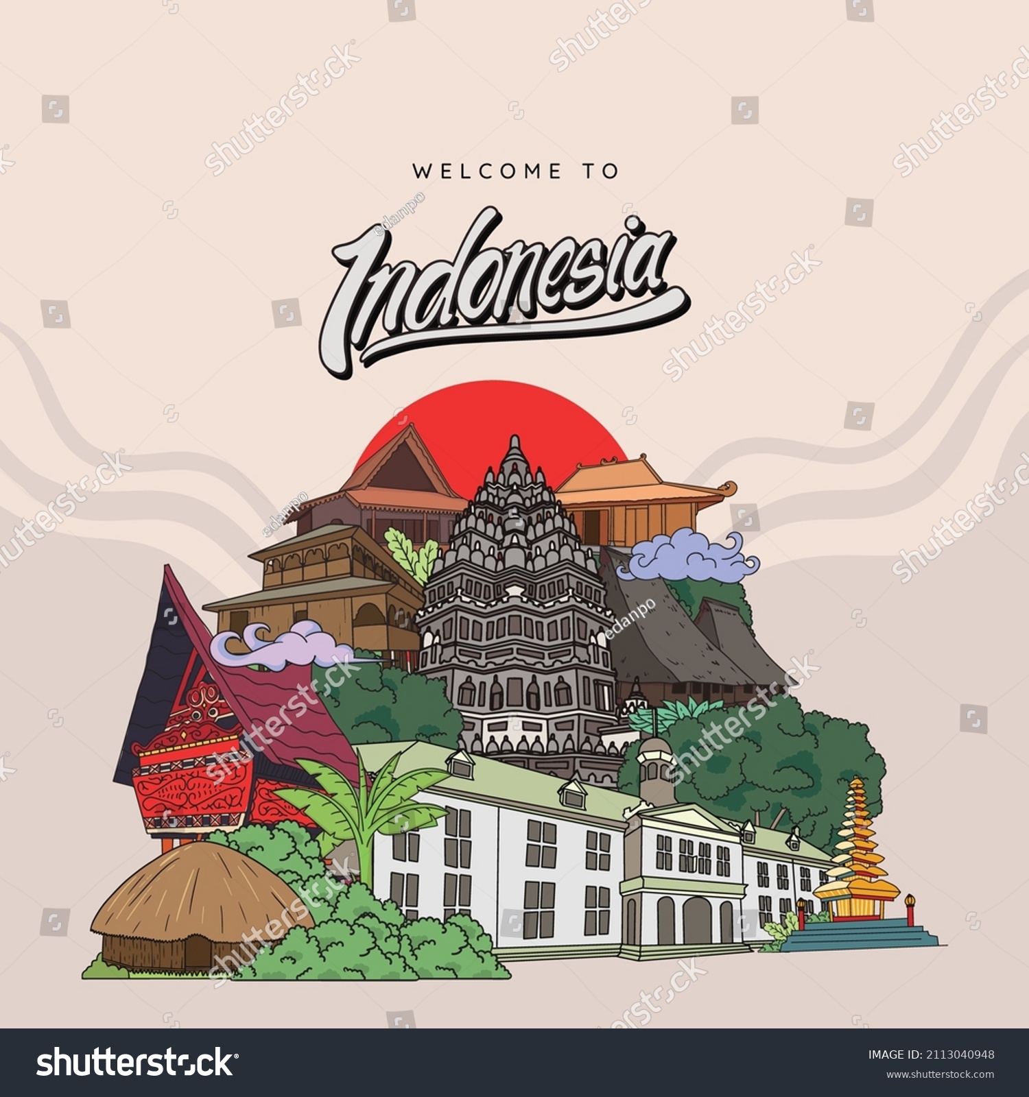 SVG of Indonesia Landmark. Hand drawn Indonesian cultures background svg