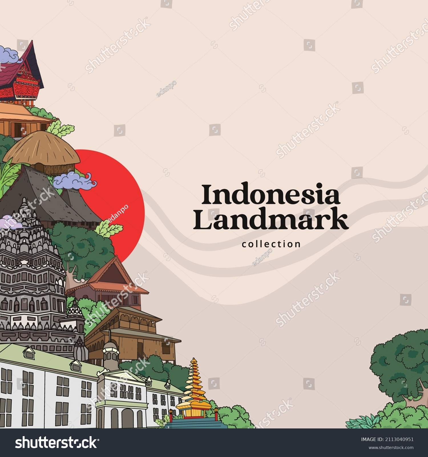 SVG of Indonesia Landmark. Hand drawn Indonesian cultures background svg