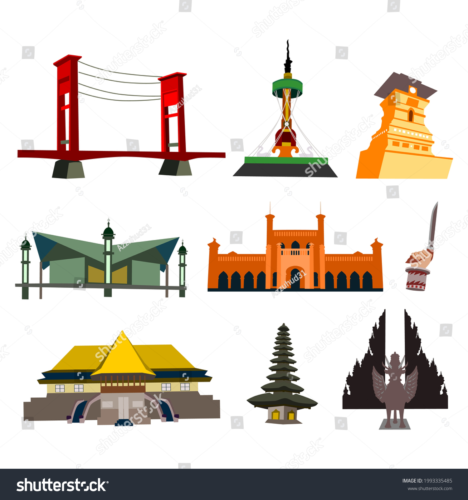 SVG of Indonesia landmarks icon set vector illustrations svg