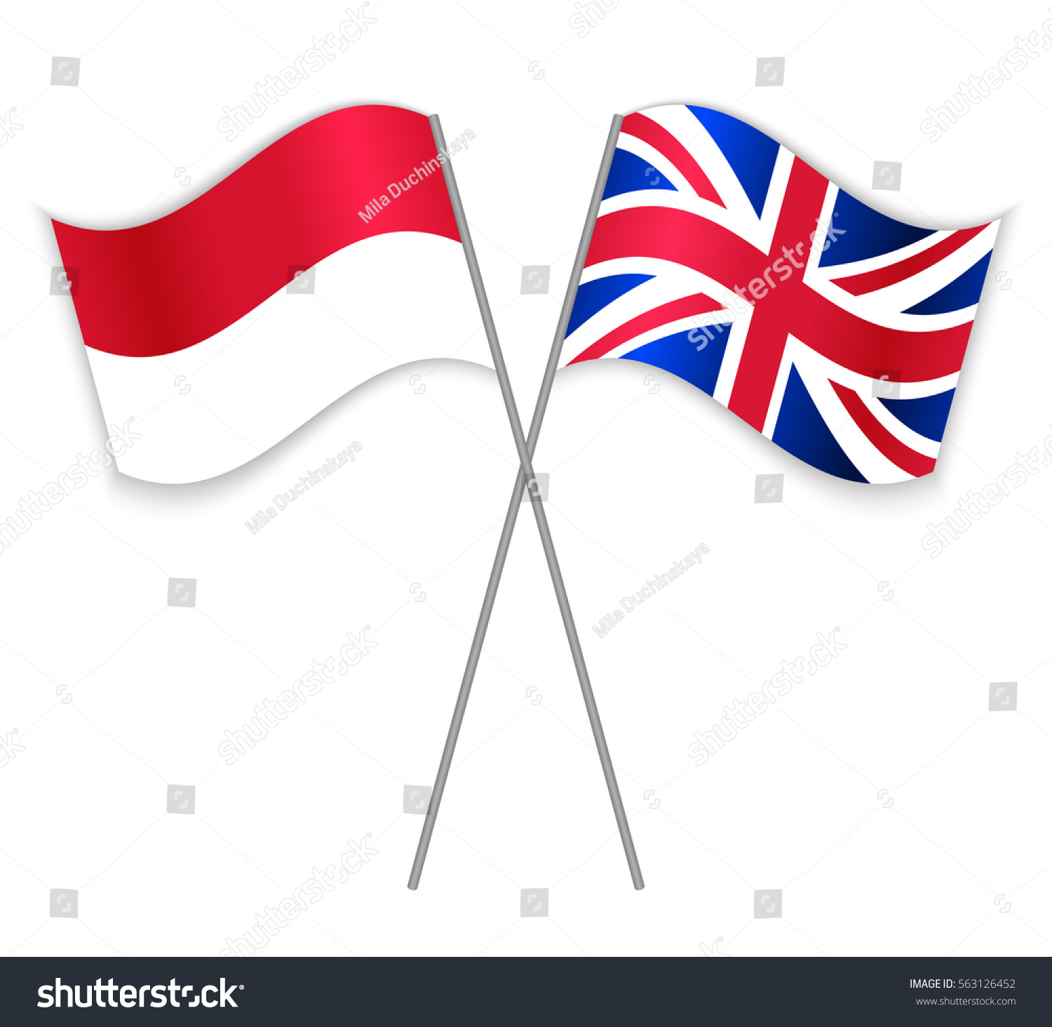 Indonesian British Crossed Flags Indonesia Combined Stock Vector Royalty Free
