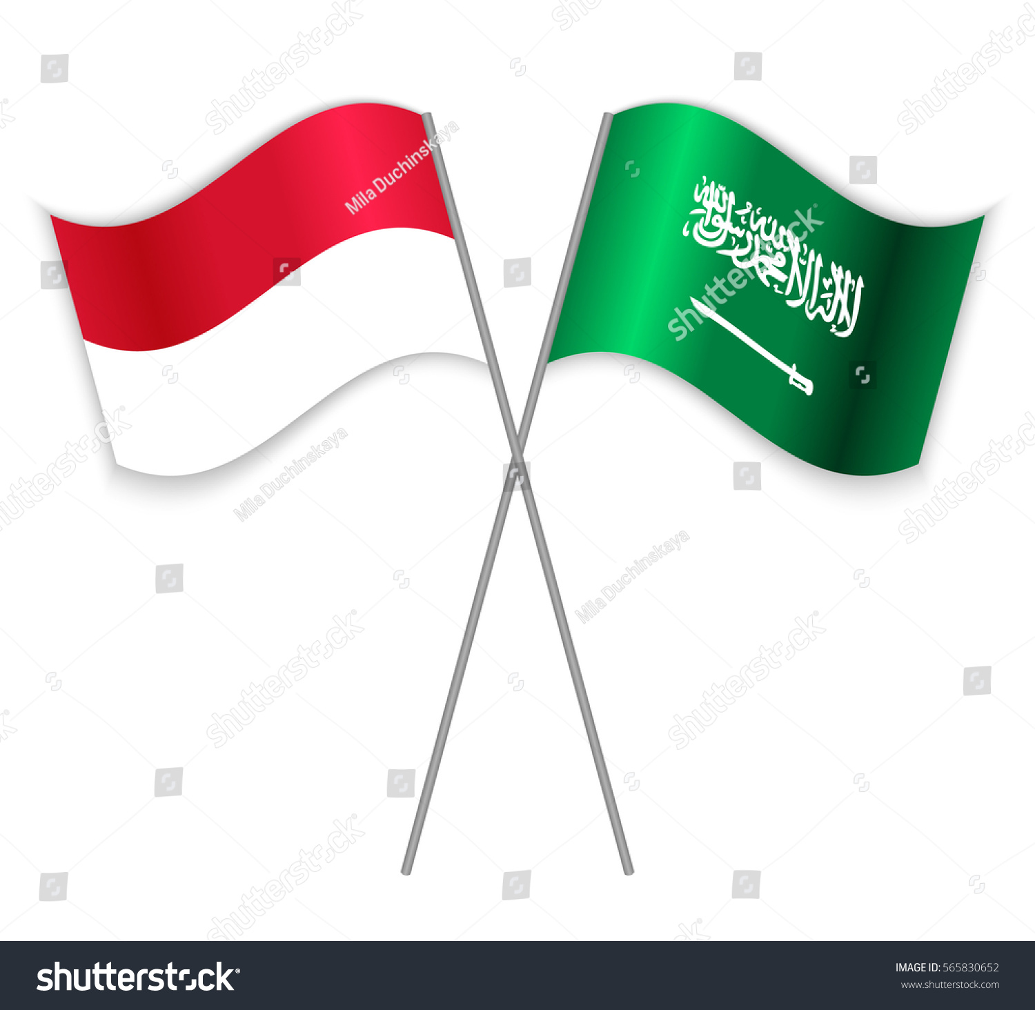 Indonesian Saudi Arabian Crossed Flags Indonesia Stock Vector (Royalty ...