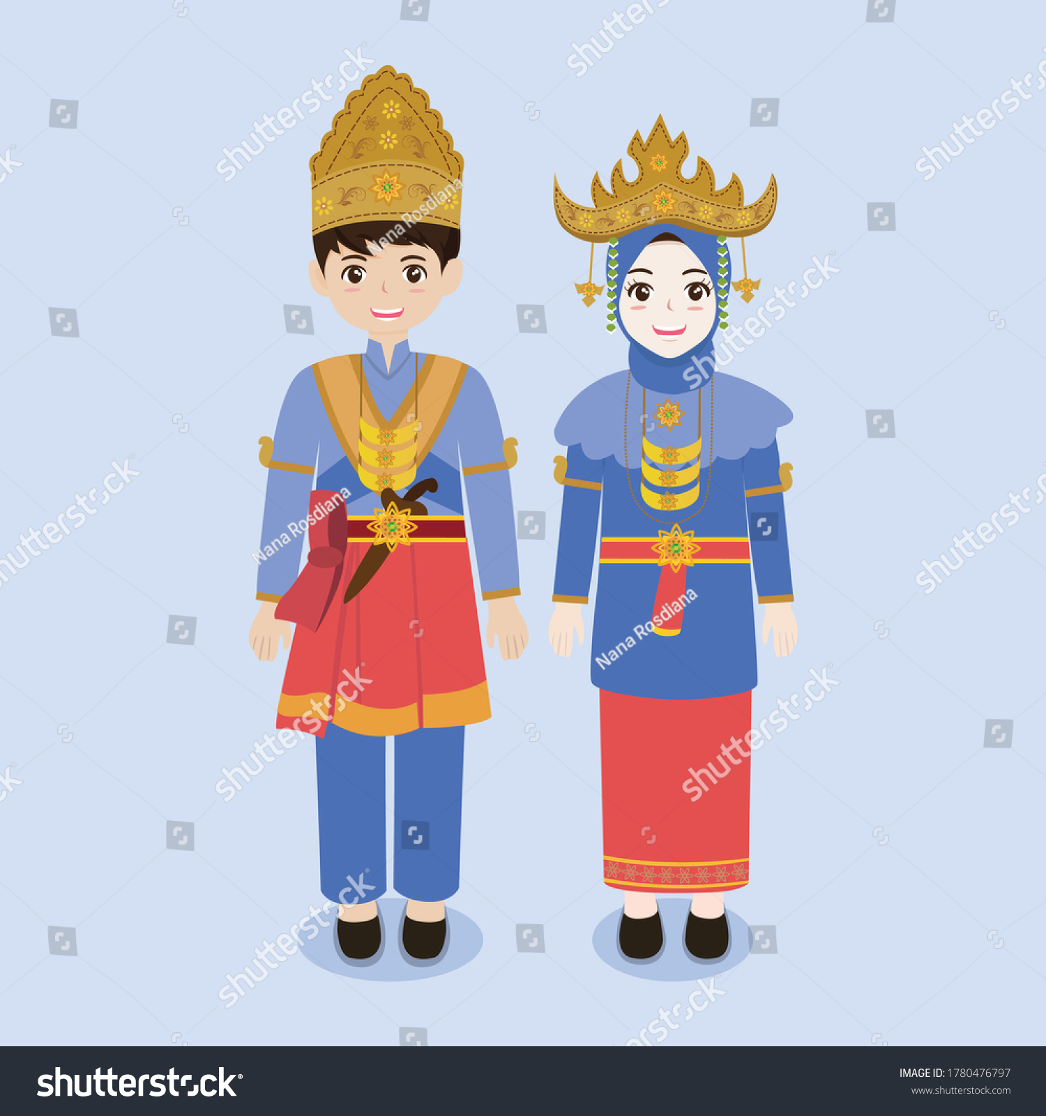 Indonesian Couple Wearing Lampung Traditional Dress Stock Vector ...