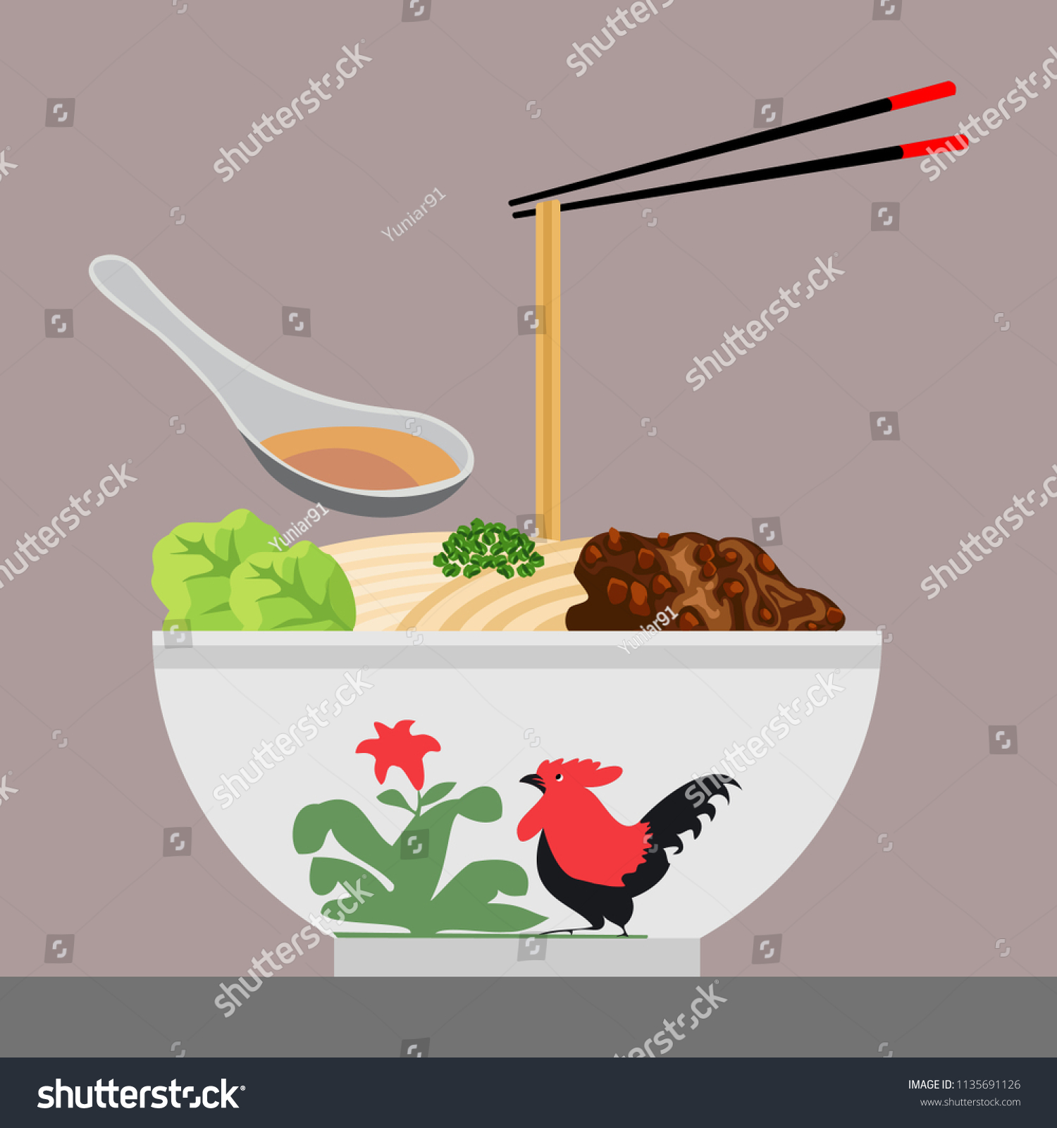 Indonesian Famous Noodle Mie Ayam Vector стоковая векторная графика