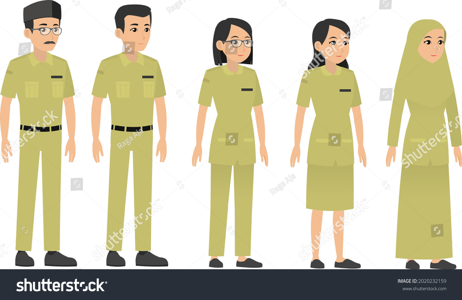 Indonesian Government Teacher Employees Uniform Stock Vector (Royalty ...