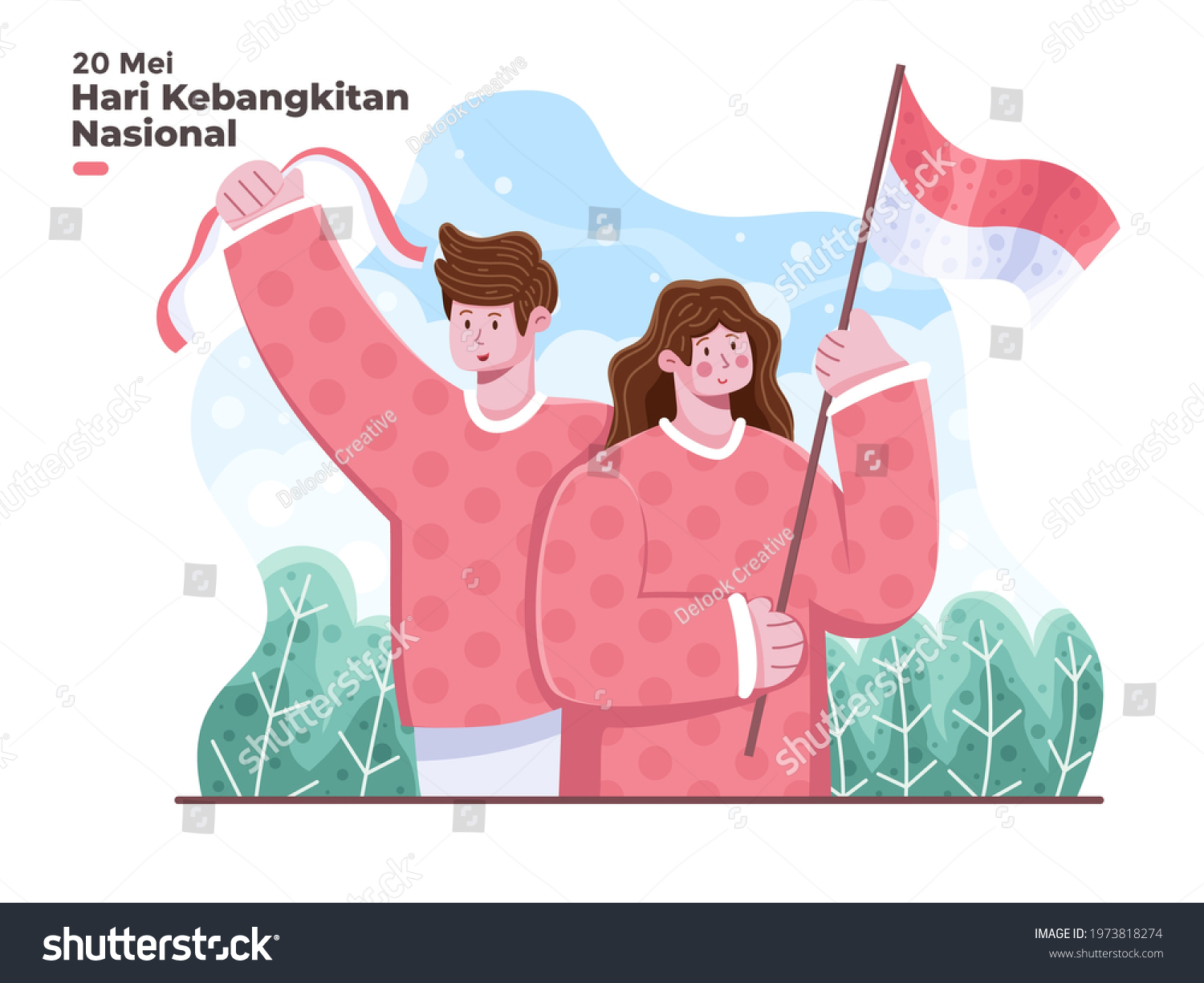 SVG of Indonesian, Hari Kebangkitan Nasional 20 Mei illustration Translated: National Awakening Day 20 may. Indonesian independence and awakening day celebration illustration with flat illustration of Indonesian people with flag.  svg