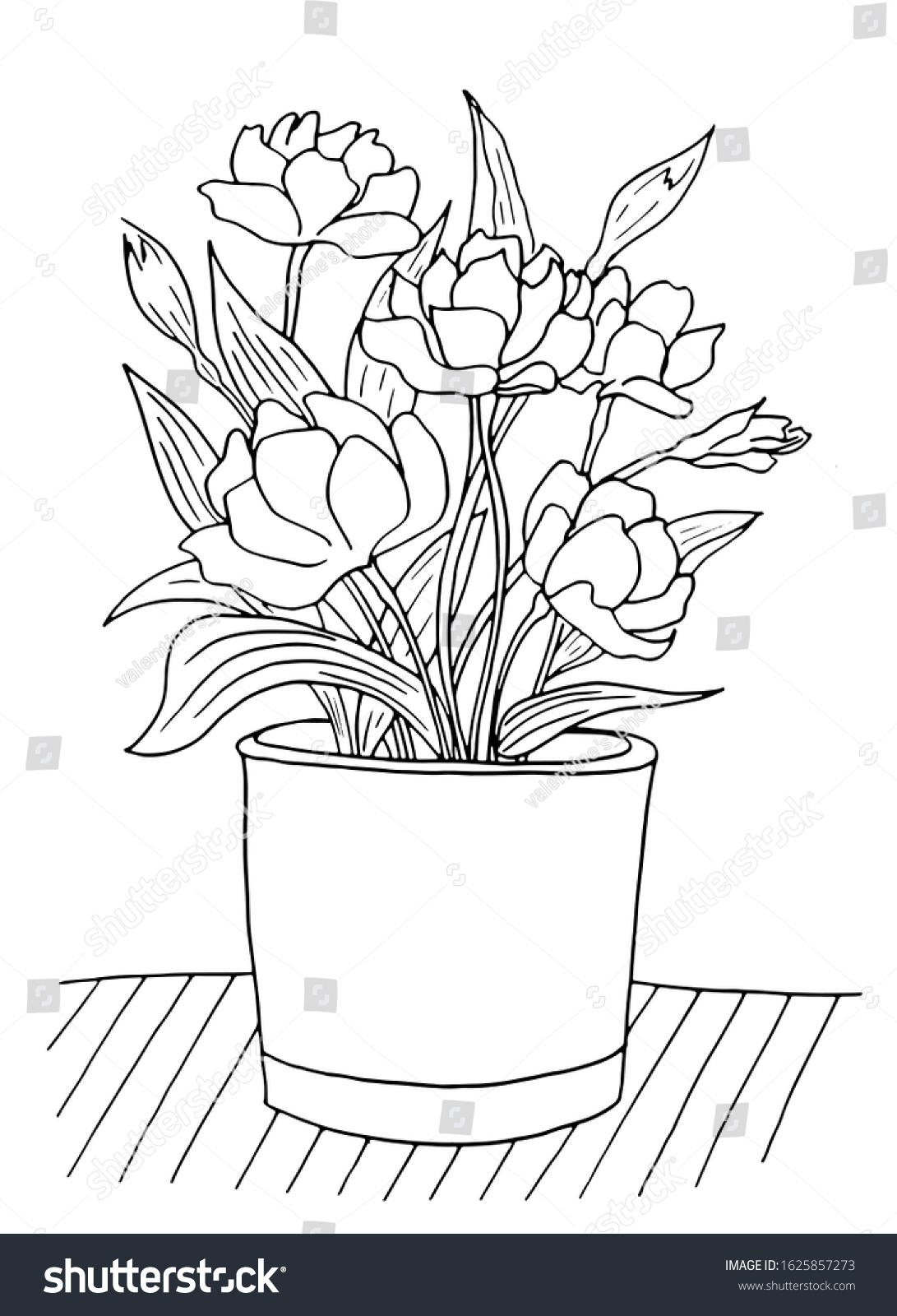 Indoor Plants Flower Leaves Pot Coloring Stock Vector Royalty ...